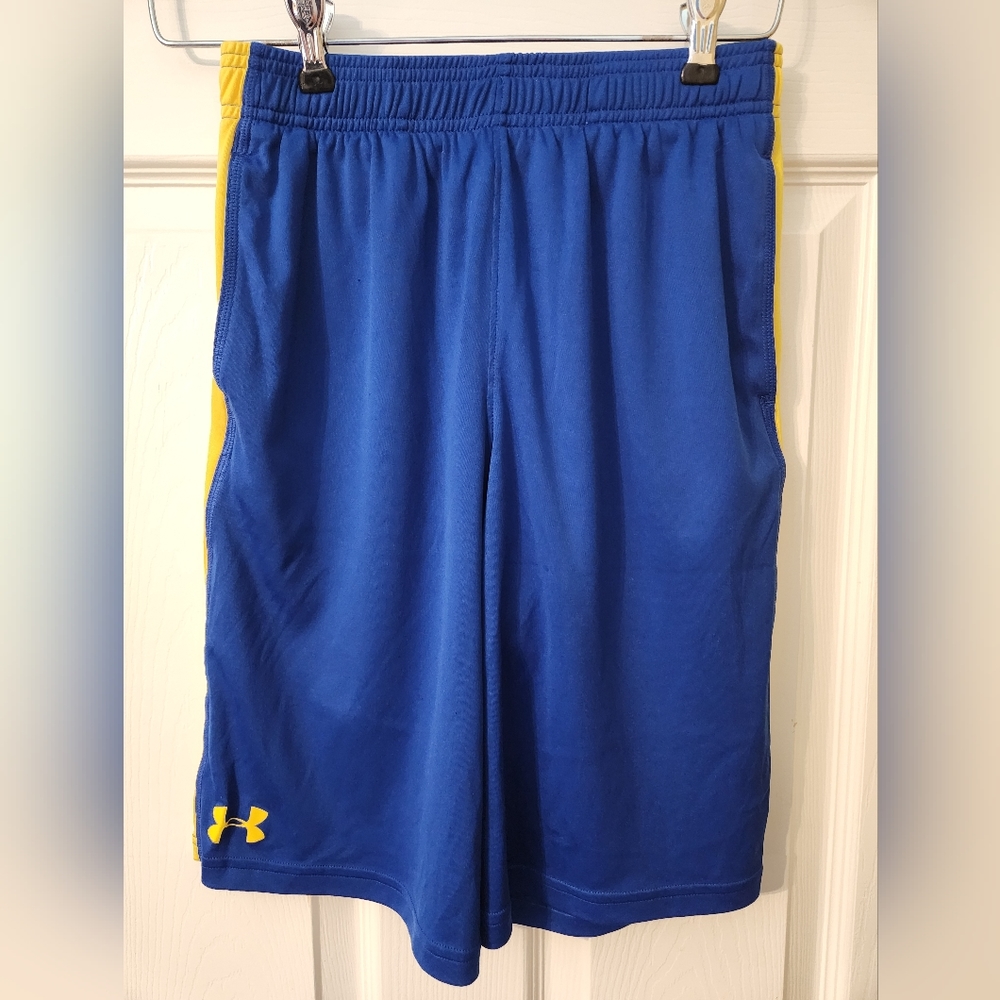 Under Armour Boy's Heatgear Shorts Blue/Yellow Size Youth Large NWOT